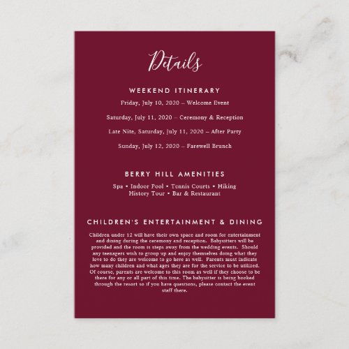Elegant Burgundy Modern Details Enclosure Card