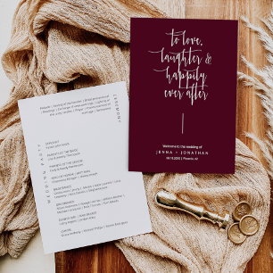 Elegant Burgundy Modern Minimalist Script Wedding Program