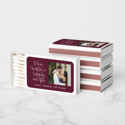 Elegant Burgundy Modern Wedding Photo Favor Matchboxes