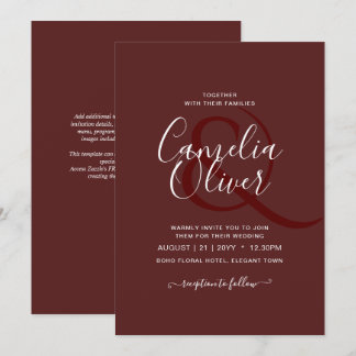 Elegant Burgundy Monochrome Wedding Simple Classic Invitation