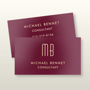 Elegant Burgundy Monogram Consultant Gold Foil Business Cards