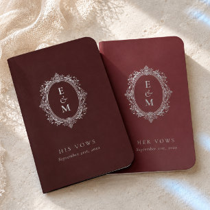 Elegant Burgundy Monogram Crest Wedding Foil Vow Books