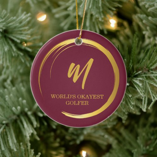 Elegant Burgundy Monogram Golf  Ceramic Ornament