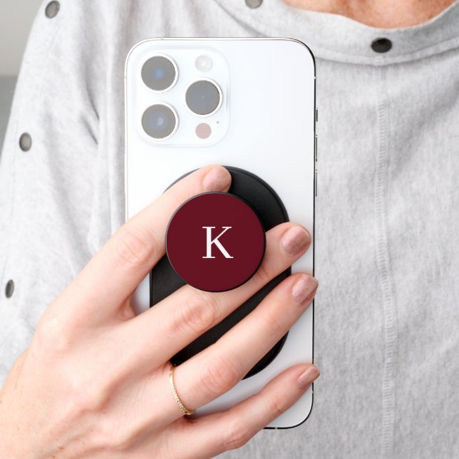 Elegant Burgundy monogram initial PopSocket (Hand)