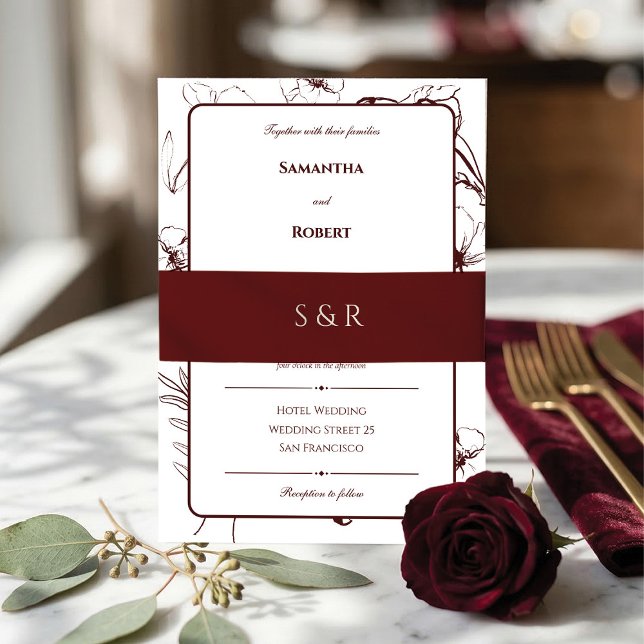 Elegant Burgundy Monogram Invitation Belly Band (Classic Burgundy Custom Monogram Wedding Belly Band)