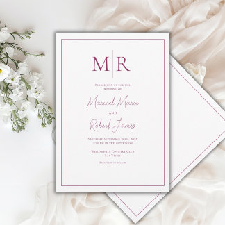 Elegant Burgundy Monogram Modern Wedding Invitation