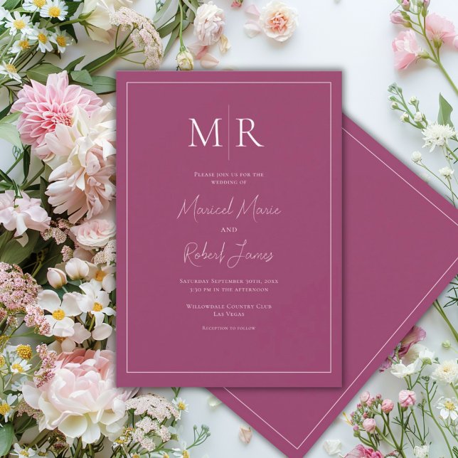 Elegant Burgundy Monogram Modern Wedding Invitation (Creator Uploaded)