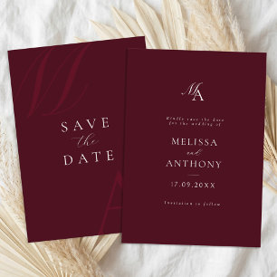 Elegant Burgundy Monogram Modern Wedding Save The Date