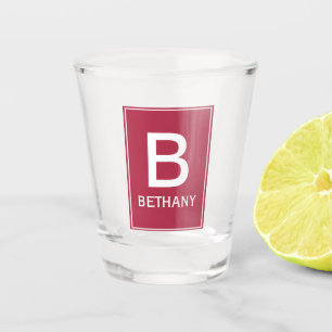 Elegant Burgundy Monogram Personalised Shot Glass