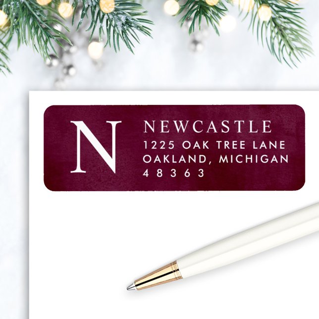 Elegant Burgundy Monogram Return Address Label (Creator Uploaded)