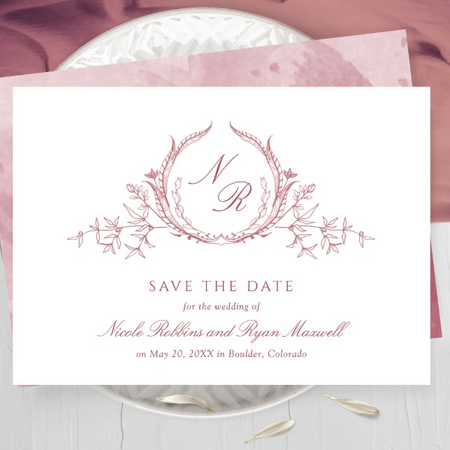 Elegant Burgundy Monogram Wedding Calligraphy Save The Date (Creator Uploaded)