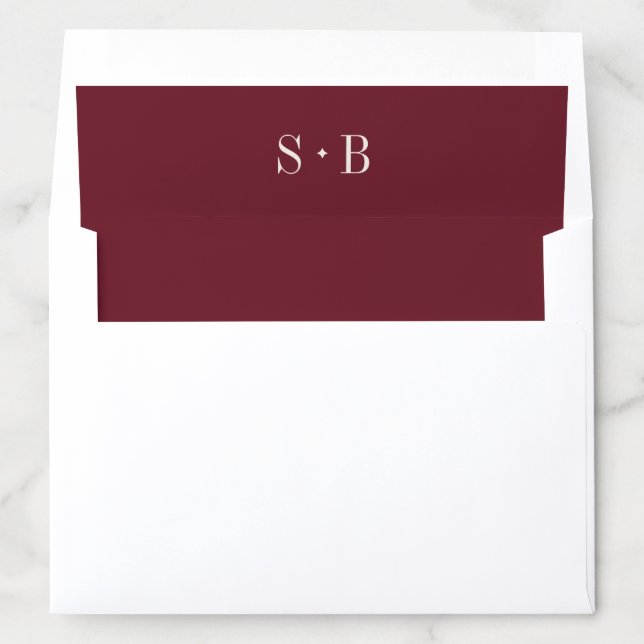 Elegant Burgundy Monogram Wedding Envelope Liner (In Envelope)