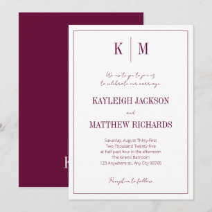 Elegant Burgundy Monogram Wedding  Invitation