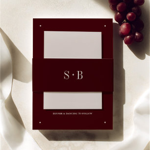 Elegant Burgundy Monogram Wedding  Invitation Belly Band