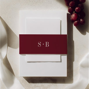 Elegant Burgundy Monogram Wedding  Invitation Belly Band