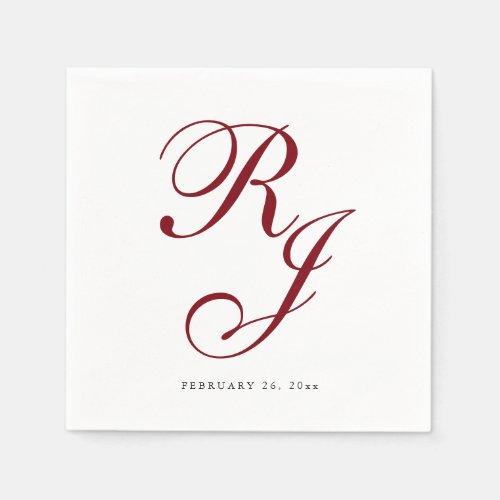 Elegant Burgundy Monogram Wedding Napkins