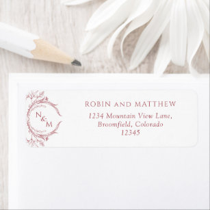Elegant Burgundy Monogram Wedding Return Address Label
