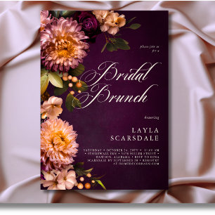 Elegant Burgundy Moody Floral Script Bridal Brunch Invitation