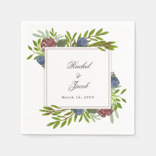 Elegant Burgundy Navy Blue Floral Wedding Napkins