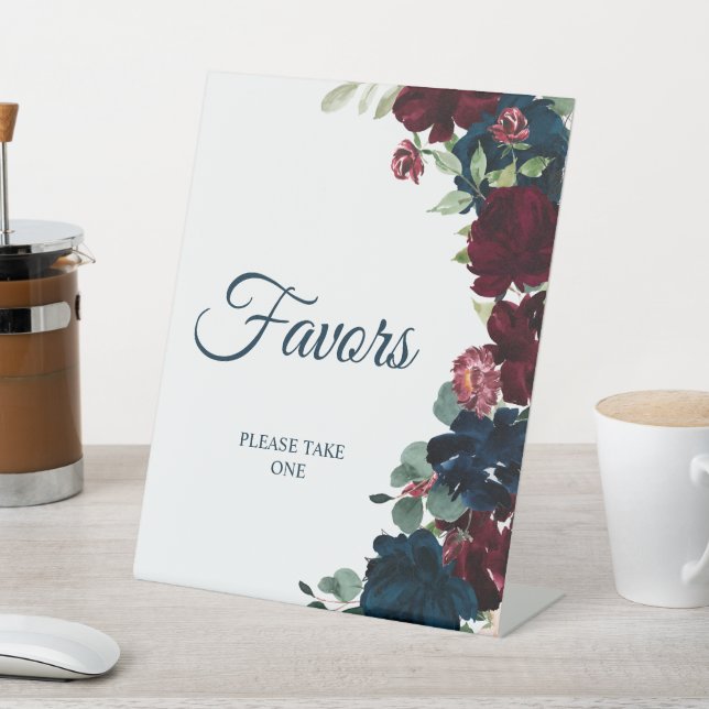 Elegant Burgundy & Navy Blue Shower Favors Sign (In SItu)