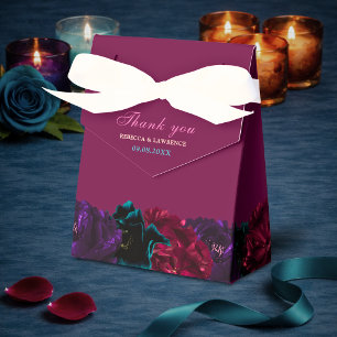 Elegant Burgundy Navy Floral Jewel Tone Wedding Favor Boxes