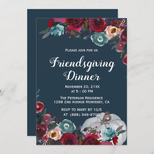 Elegant Burgundy Navy Friendsgiving Invitations