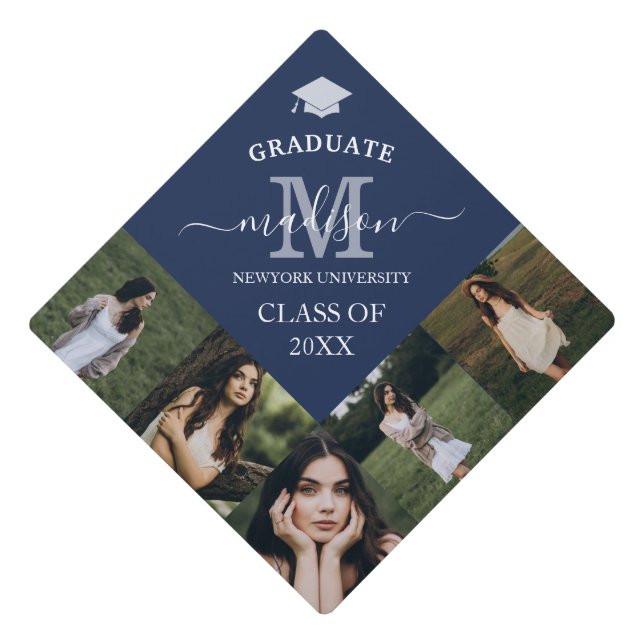 Elegant Burgundy Navy Graduation Cap Topper (Front)