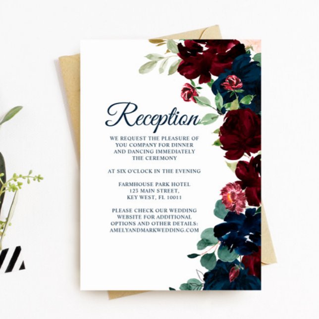 Elegant Burgundy & Navy Reception Enclosure Card (Creator Uploaded)