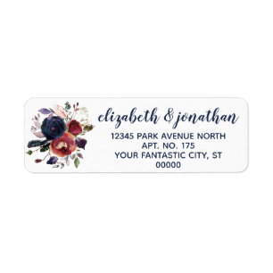 Elegant Burgundy Navy Rose Gold Return Address Label