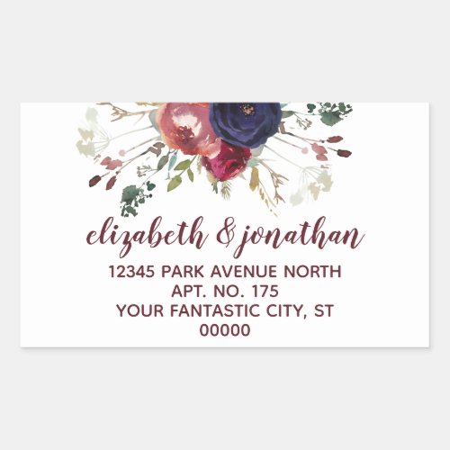 Elegant Burgundy Navy Rose Gold Return Address Rectangular Sticker