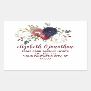Elegant Burgundy Navy Rose Gold Return Address Rectangular Sticker