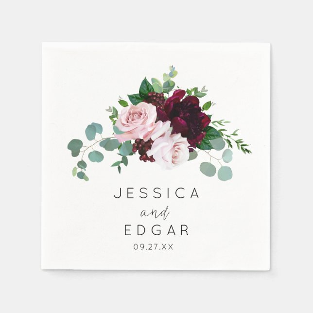  Elegant Burgundy Navy Wedding Napkin Cocktail Nap (Front)