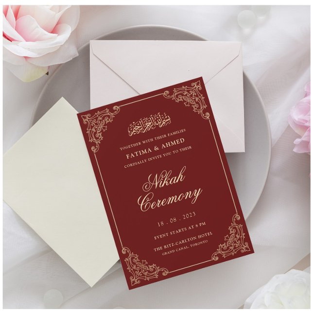 Elegant Burgundy Nikah Muslim Wedding Invitation (Creator Uploaded)