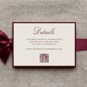 Elegant Burgundy Old Money QR Code Details Wedding Enclosure Card