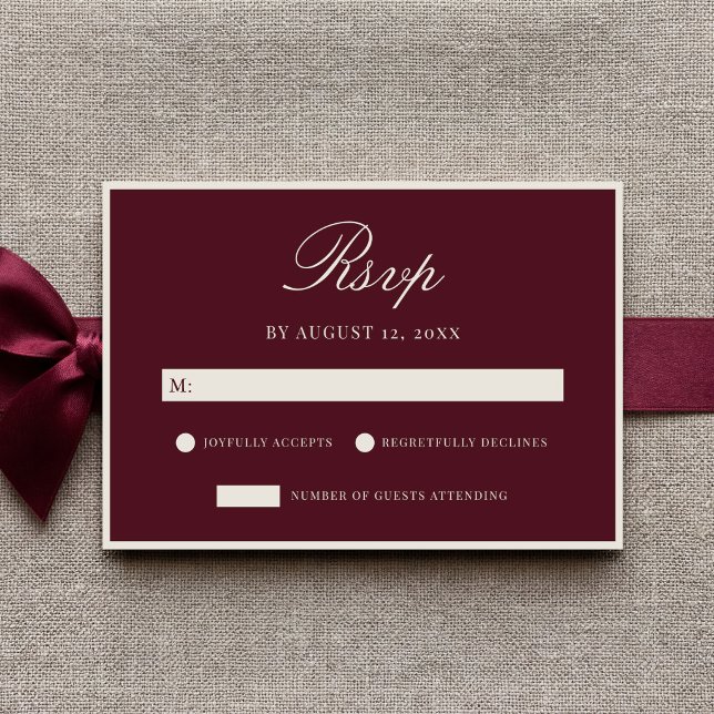 Elegant Burgundy Old Money Wedding RSVP Card (Creator Uploaded)