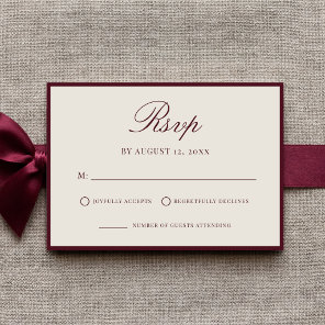 Elegant Burgundy Old Money Wedding RSVP Card