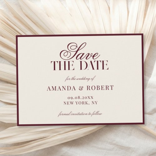 Elegant Burgundy Old Money Wedding Save The Date