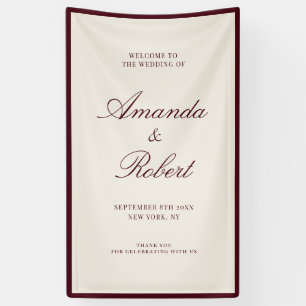 Elegant Burgundy Old Money Wedding Welcome Banner
