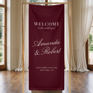 Elegant Burgundy Old Money Wedding Welcome Banner