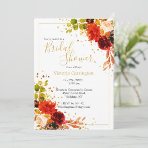 Elegant Burgundy Orange Floral Customize Bridal Invitation