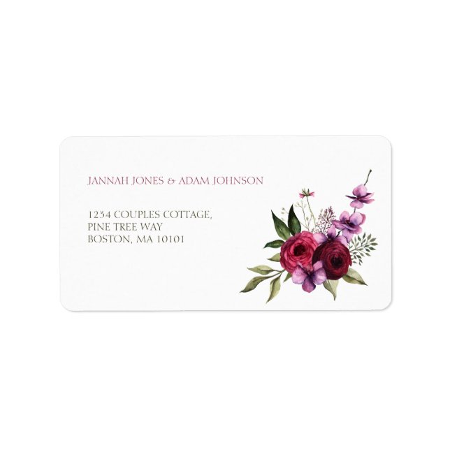 Elegant Burgundy Orchid Floral Wedding Address Label (Front)