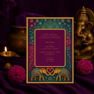Elegant burgundy oriental elephant mandala Wedding Invitation