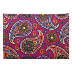 Elegant Burgundy Paisley and Mandala Pattern Cloth Placemat