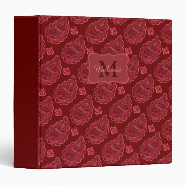 Elegant Burgundy Paisley Pattern Personalised 3 Ring Binder (Front/Spine)