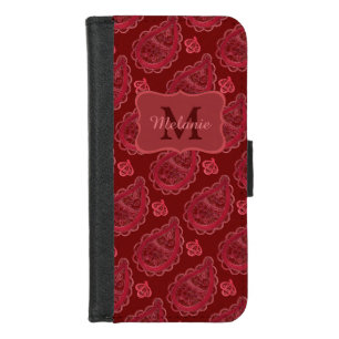 Elegant Burgundy Paisley Pattern Personalised iPhone 8/7 Wallet Case