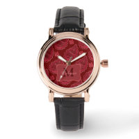 Elegant Burgundy Paisley Pattern Personalised Watch