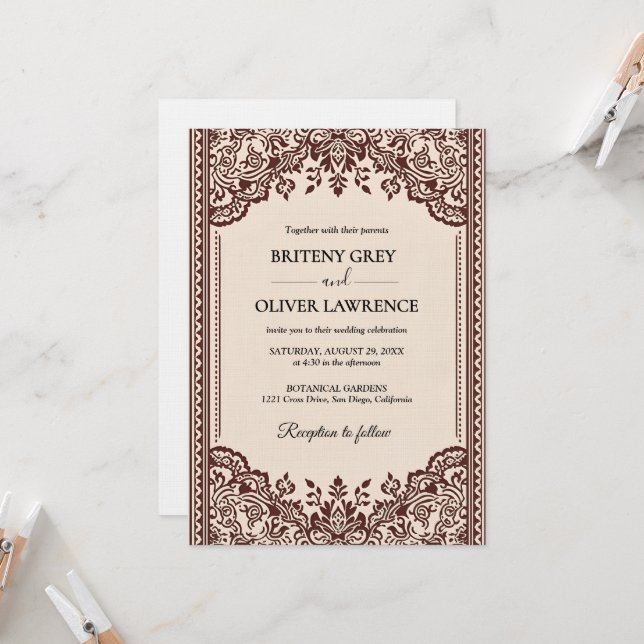 Elegant burgundy  Papel Picado weeding Invitation (Front/Back In Situ)