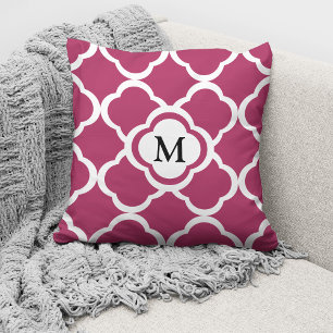 Elegant Burgundy Pattern Monogrammed Throw Pillow