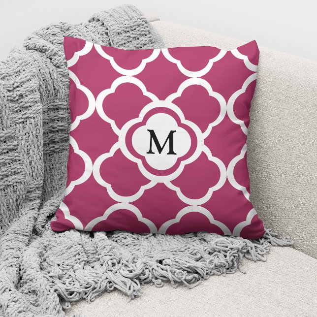 Elegant Burgundy Pattern Monogrammed Throw Pillow (Creator Uploaded)