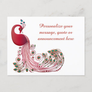 Elegant Burgundy Peacock & Feathers Personalized Announcement Postcard
